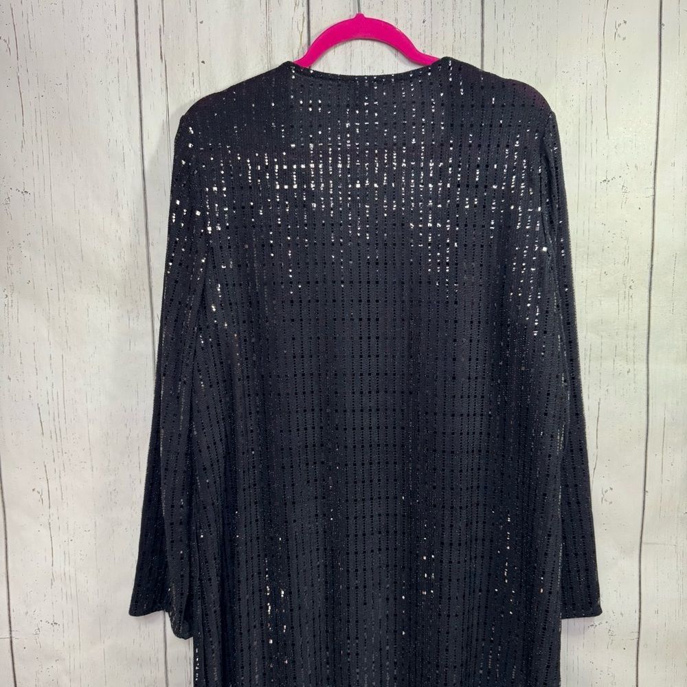 Anne Klein Black Sequin Longline Duster Cardigan NWT Evening Glam Holiday Party - Picture 11 of 16